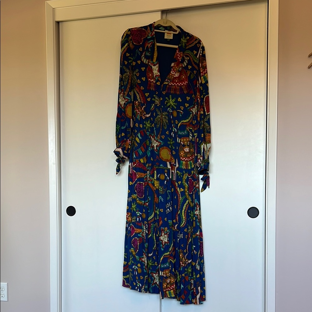 Farm Rio Blue Folk party maxi dress